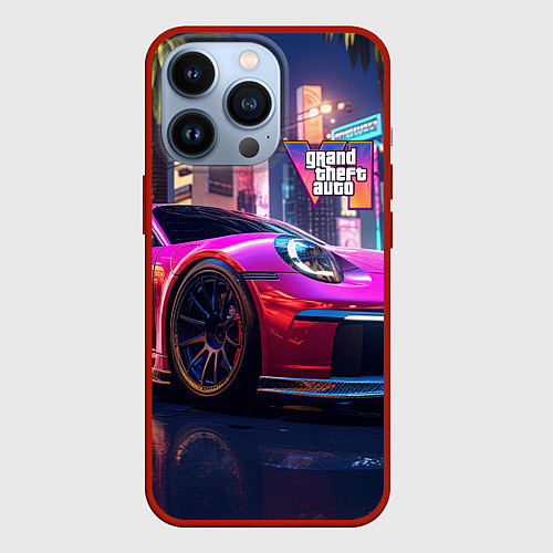 Чехол iPhone 13 Pro GTA 6 auto / 3D-Красный – фото 1