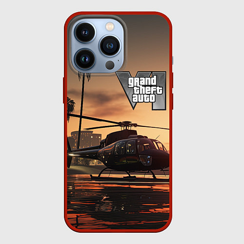 Чехол iPhone 13 Pro GTA 6 вертолет / 3D-Красный – фото 1