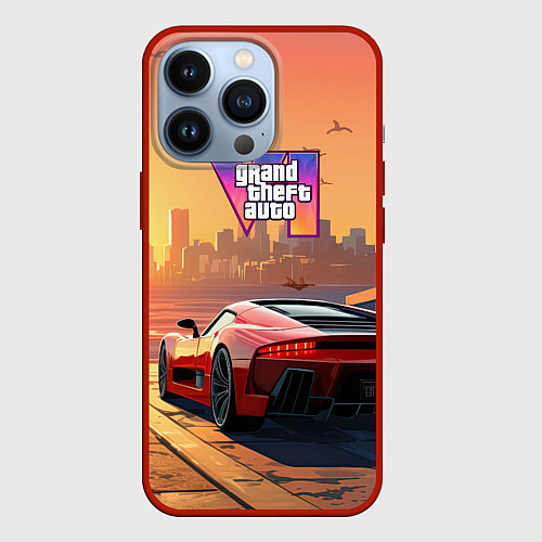 Чехол iPhone 13 Pro GTA 6 авто вид сзади / 3D-Красный – фото 1