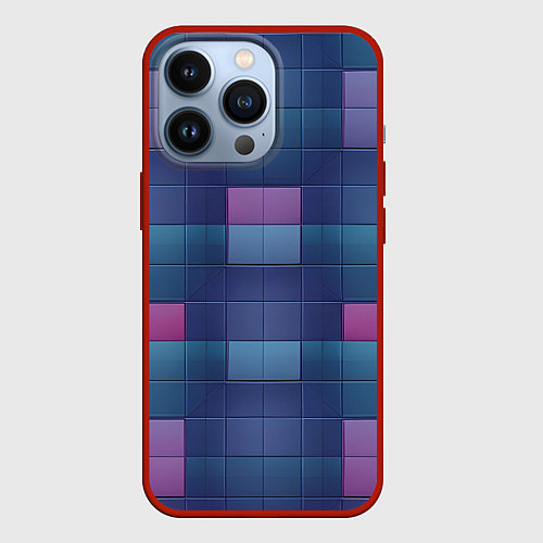 Чехол iPhone 13 Pro Фиолетовые квадраты / 3D-Красный – фото 1