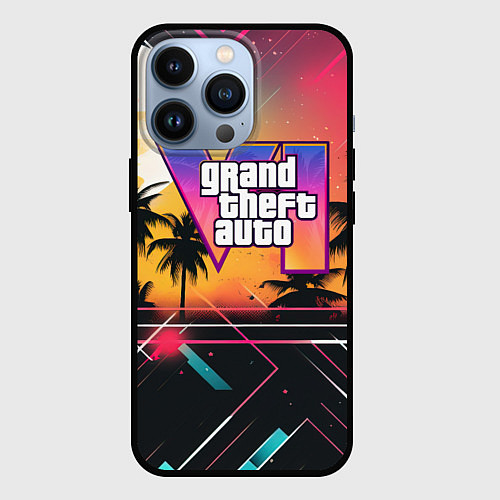 Чехол iPhone 13 Pro GTA 6 night logo / 3D-Черный – фото 1