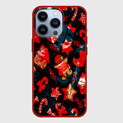 Чехол iPhone 13 Pro Рождественские узоры красные