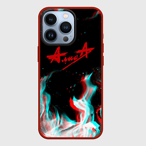 Чехол iPhone 13 Pro Алиса огонь глитч / 3D-Красный – фото 1