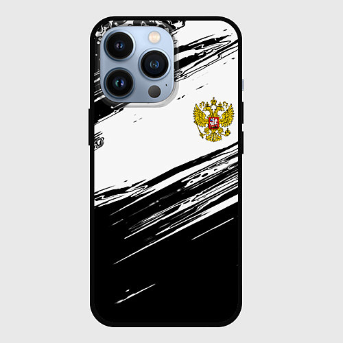 Чехол iPhone 13 Pro Герб РФ спортивные краски / 3D-Черный – фото 1