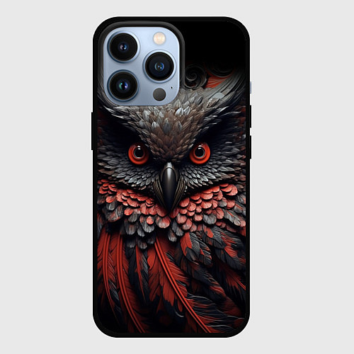 Чехол iPhone 13 Pro Черная сова с красными крыльями / 3D-Черный – фото 1