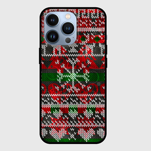 Чехол iPhone 13 Pro Вязанный орнамент узор / 3D-Черный – фото 1