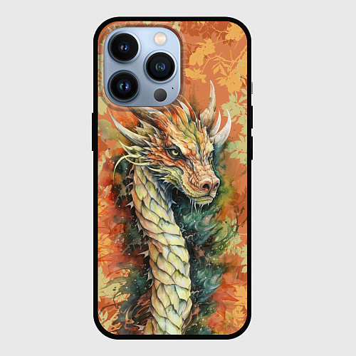 Чехол iPhone 13 Pro Зеленый древесный дракон с листьями / 3D-Черный – фото 1