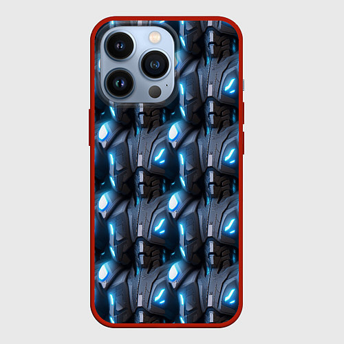 Чехол iPhone 13 Pro Кибернетическая броня синяя / 3D-Красный – фото 1