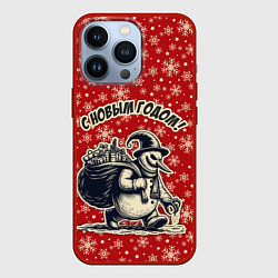 Чехол для iPhone 13 Pro Жуткий снеговик, цвет: 3D-красный