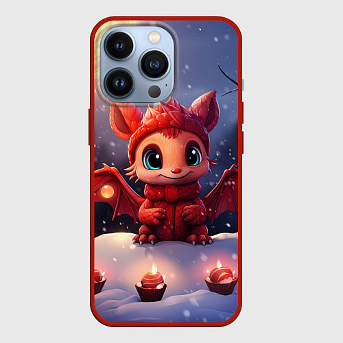 Чехол iPhone 13 Pro Маленький дракоша со свечками / 3D-Красный – фото 1