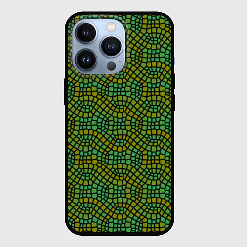 Чехол iPhone 13 Pro Салатовый витражный паттерн / 3D-Черный – фото 1
