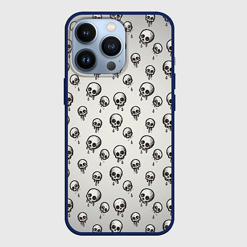 Чехол iPhone 13 Pro Мультяшные черепки абстрактный паттерн / 3D-Тёмно-синий – фото 1