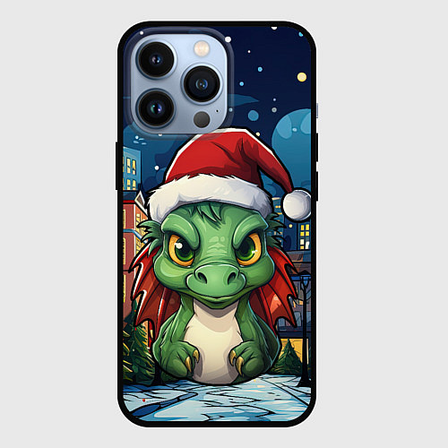 Чехол iPhone 13 Pro Дракон новогодний город / 3D-Черный – фото 1