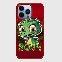 Чехол iPhone 13 Pro Маленький зеленый новогодний дракон