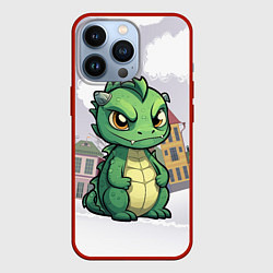 Чехол для iPhone 13 Pro Зеленый дракон на снежном фоне, цвет: 3D-красный