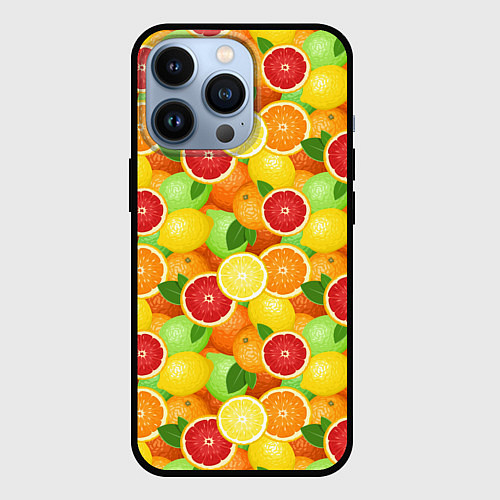 Чехол iPhone 13 Pro Цитрусовые фрукты / 3D-Черный – фото 1