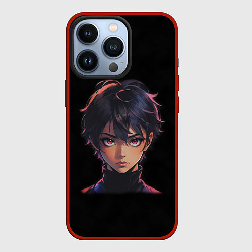 Чехол iPhone 13 Pro Портрет аниме тян с красными глазами / 3D-Красный – фото 1