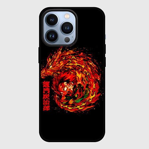 Чехол iPhone 13 Pro Танджиро в огне / 3D-Черный – фото 1