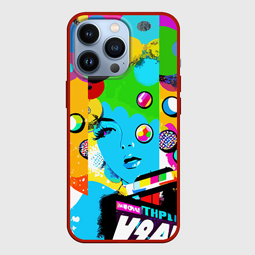 Чехол iPhone 13 Pro Girls face - pop art / 3D-Красный – фото 1