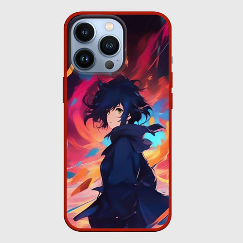 Чехол iPhone 13 Pro Аниме девушка и ветер / 3D-Красный – фото 1