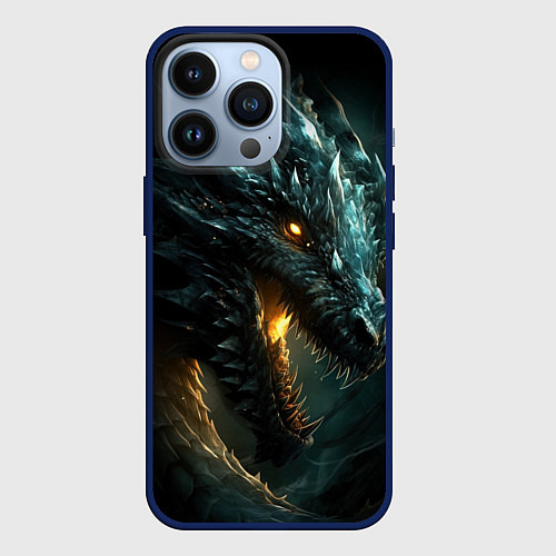 Чехол iPhone 13 Pro Древний дракон символ 2024 / 3D-Тёмно-синий – фото 1