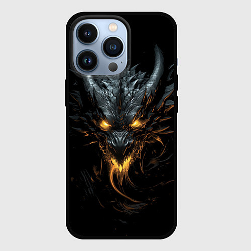 Чехол iPhone 13 Pro Черный огненный пещерный дракон символ 2024 / 3D-Черный – фото 1