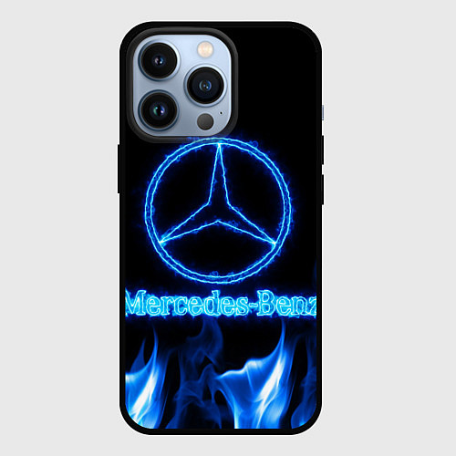 Чехол iPhone 13 Pro Mercedes-benz blue neon / 3D-Черный – фото 1