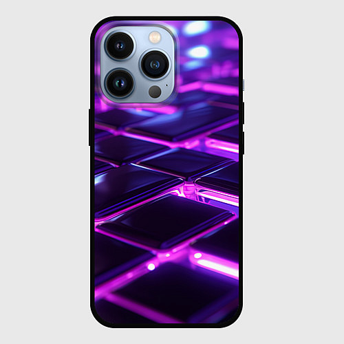 Чехол iPhone 13 Pro Фиолетовая неоновая плитка / 3D-Черный – фото 1