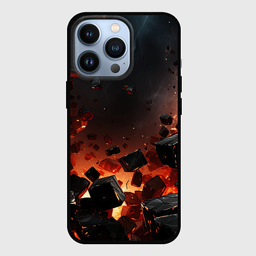 Чехол iPhone 13 Pro Взрыв плит и огонь / 3D-Черный – фото 1