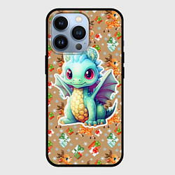 Чехол iPhone 13 Pro Маленький синий дракон на фоне оленей