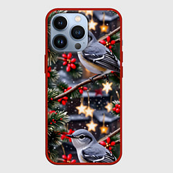Чехол для iPhone 13 Pro Рождественская птица пересмешник, цвет: 3D-красный