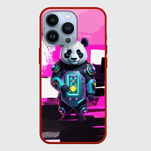 Чехол iPhone 13 Pro Funny panda - cyberpunk / 3D-Красный – фото 1