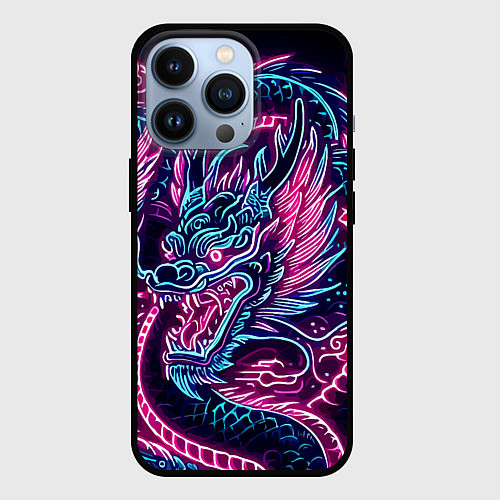 Чехол iPhone 13 Pro Neon Japanese dragon - irezumi / 3D-Черный – фото 1