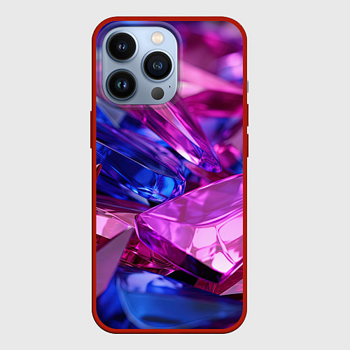 Чехол iPhone 13 Pro Розовые и синие битые стекла / 3D-Красный – фото 1