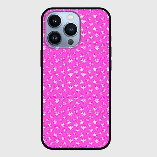 Чехол iPhone 13 Pro Розовый маленькие сердечки / 3D-Черный – фото 1