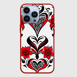 Чехол для iPhone 13 Pro Красный узор сердце, цвет: 3D-красный