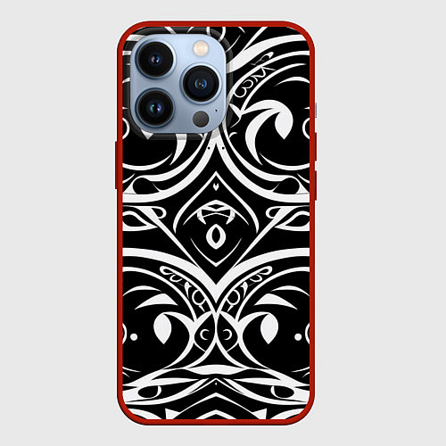 Чехол iPhone 13 Pro Белое на чёрном / 3D-Красный – фото 1