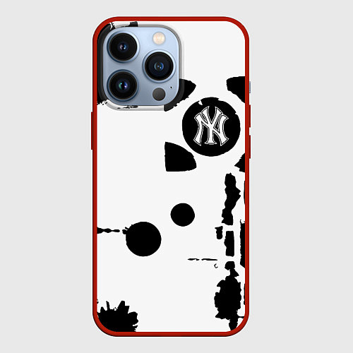 Чехол iPhone 13 Pro New York yankees - baseball team pattern / 3D-Красный – фото 1