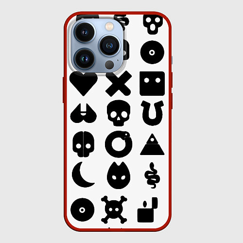 Чехол iPhone 13 Pro Love death robots pattern white / 3D-Красный – фото 1