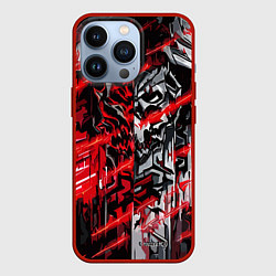 Чехол для iPhone 13 Pro Железный череп и красные линии, цвет: 3D-красный