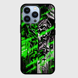 Чехол для iPhone 13 Pro Железный череп и зелёные линии, цвет: 3D-черный