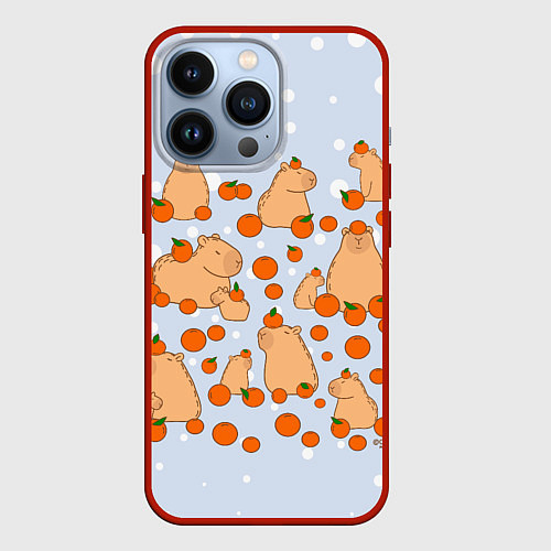 Чехол iPhone 13 Pro Мем капибара и мандарины / 3D-Красный – фото 1