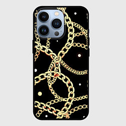 Чехол для iPhone 13 Pro Золотые цепи на черном - ювелирные украшения патте, цвет: 3D-черный