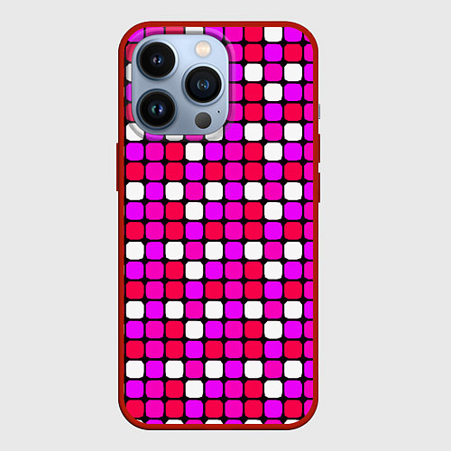 Чехол iPhone 13 Pro Розовые и белые квадраты / 3D-Красный – фото 1