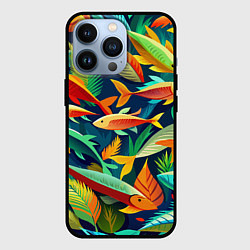 Чехол для iPhone 13 Pro Стая пестрых рыбок паттерн, цвет: 3D-черный