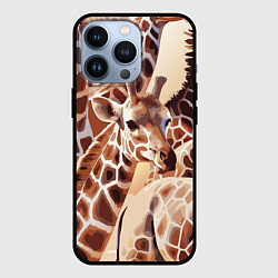 Чехол для iPhone 13 Pro Жирафы - африканский паттерн, цвет: 3D-черный