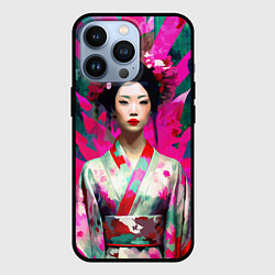 Чехол для iPhone 13 Pro Сад сакуры - гейша в традиционном японском кимоно, цвет: 3D-черный