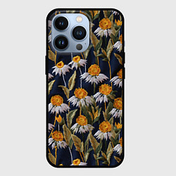 Чехол для iPhone 13 Pro Вышитые ромашки, цвет: 3D-черный