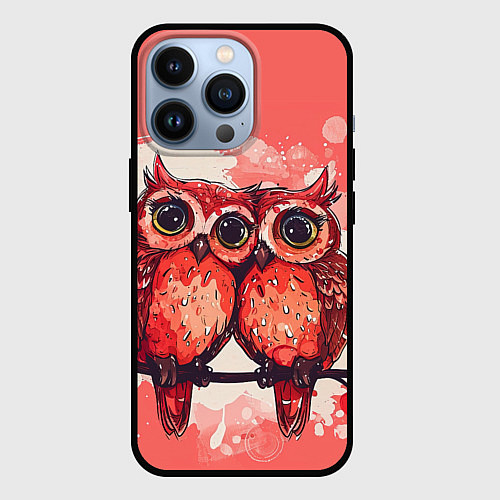 Чехол iPhone 13 Pro Влюбленные совушки / 3D-Черный – фото 1