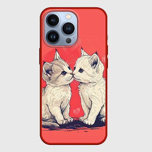 Чехол iPhone 13 Pro Влюбленные котята день святого Валентина / 3D-Красный – фото 1
